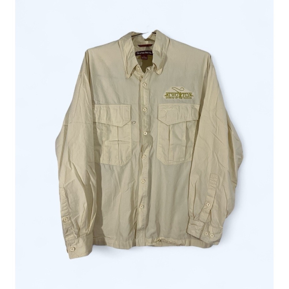 Simms Shirt Mens LARGE Yellow Long Sleeve Cotton Button Up‎